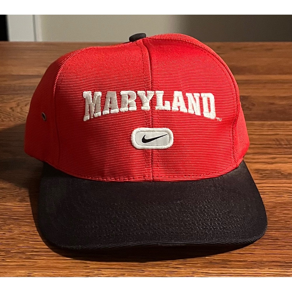 Vintage Nike Maryland Terrapins Hat Red Black Strapback Swoosh Logo Cap Mens OS